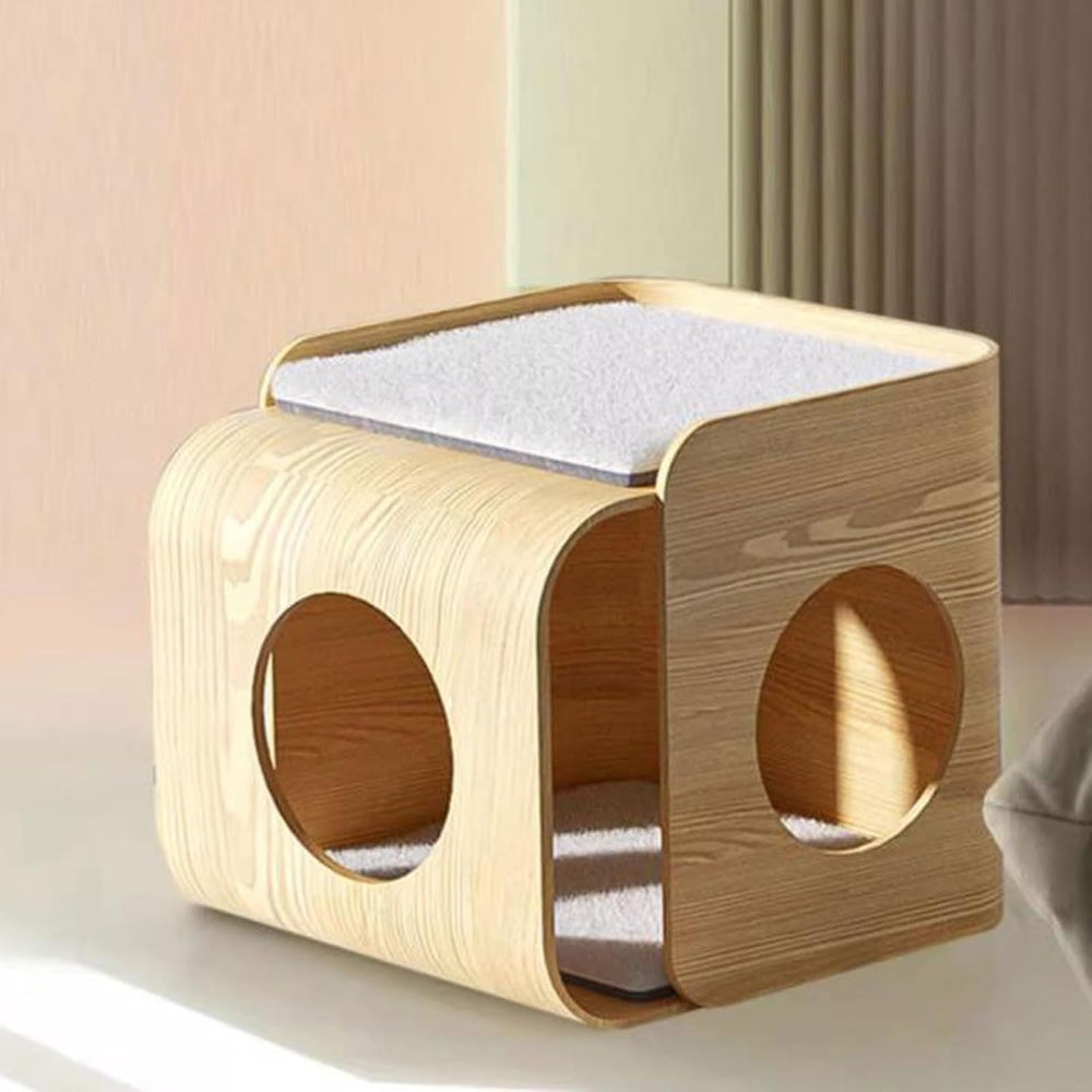 Rustic Side Table Multipurpose Wood End Table Side, with Cat Bed Cave Furnitu...