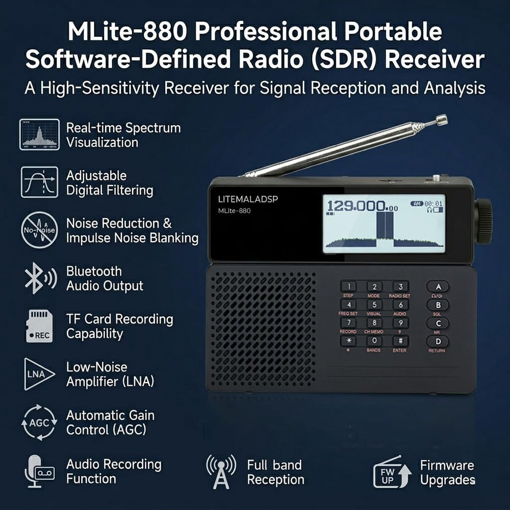 MLite-880 Portable DSP/SDR Shortwave Radio with Spectrum Display