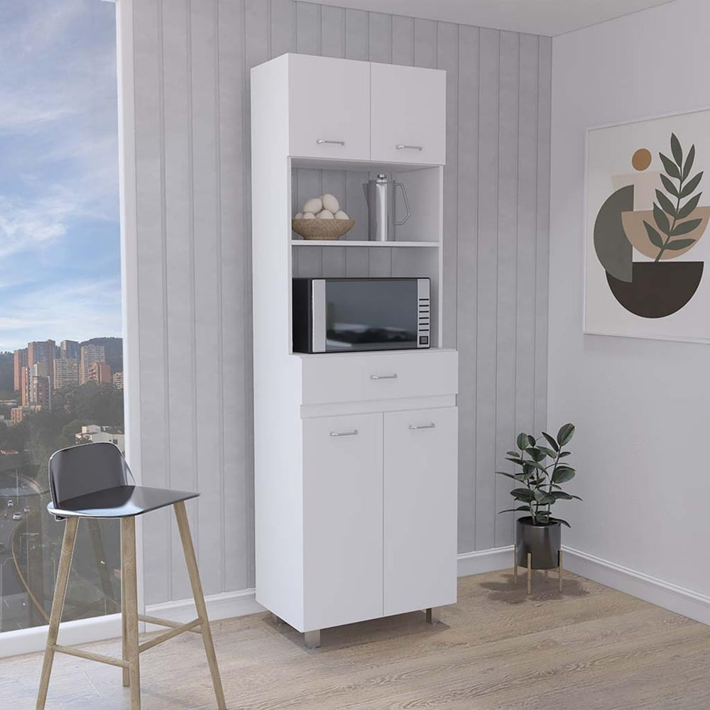 Caribe Microwave Cabinet, White - Four-Door Storage with Spacious Top