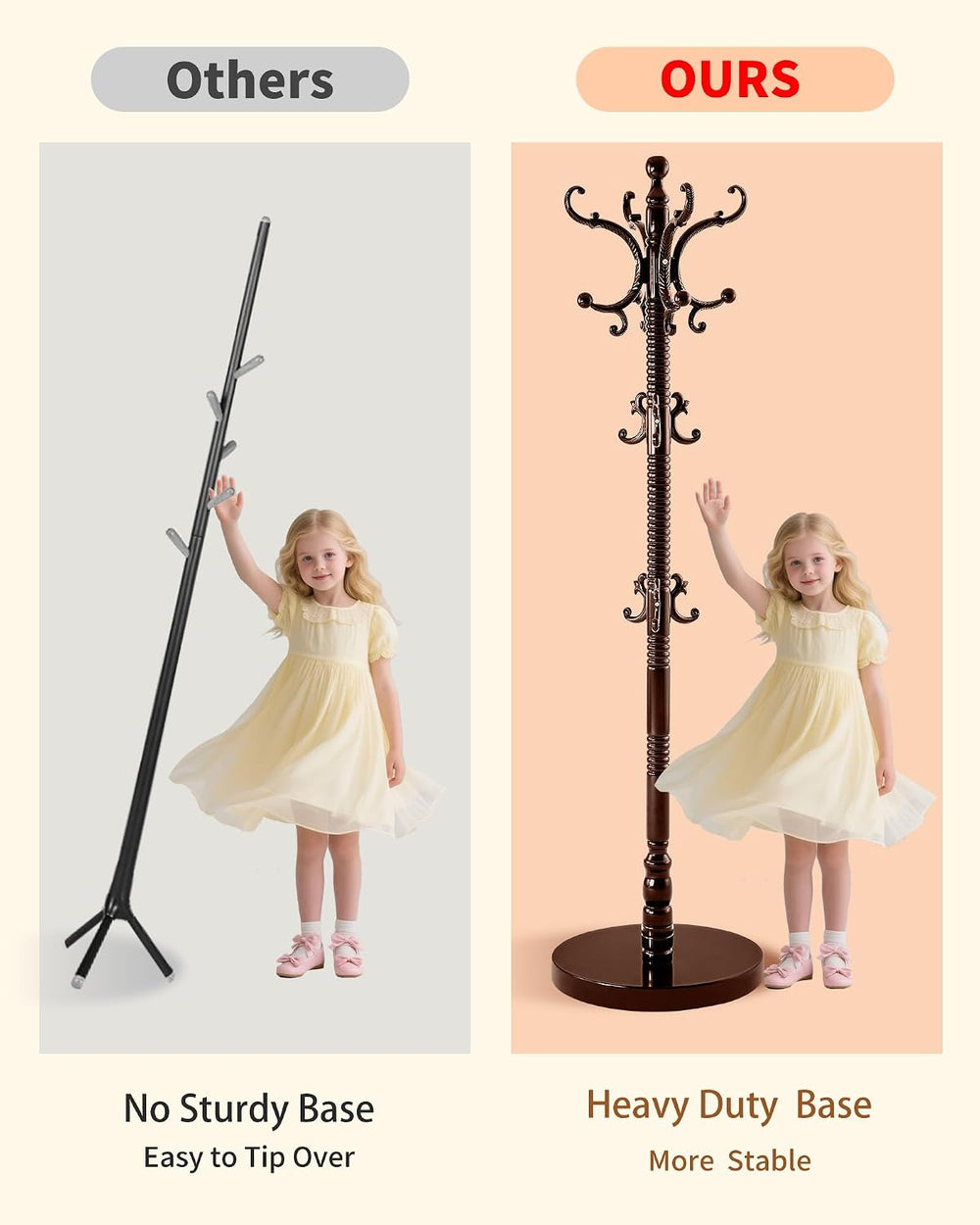 Coat Rack Freestanding,Solid Wood Vintage Hall Tree with 14 Hooks