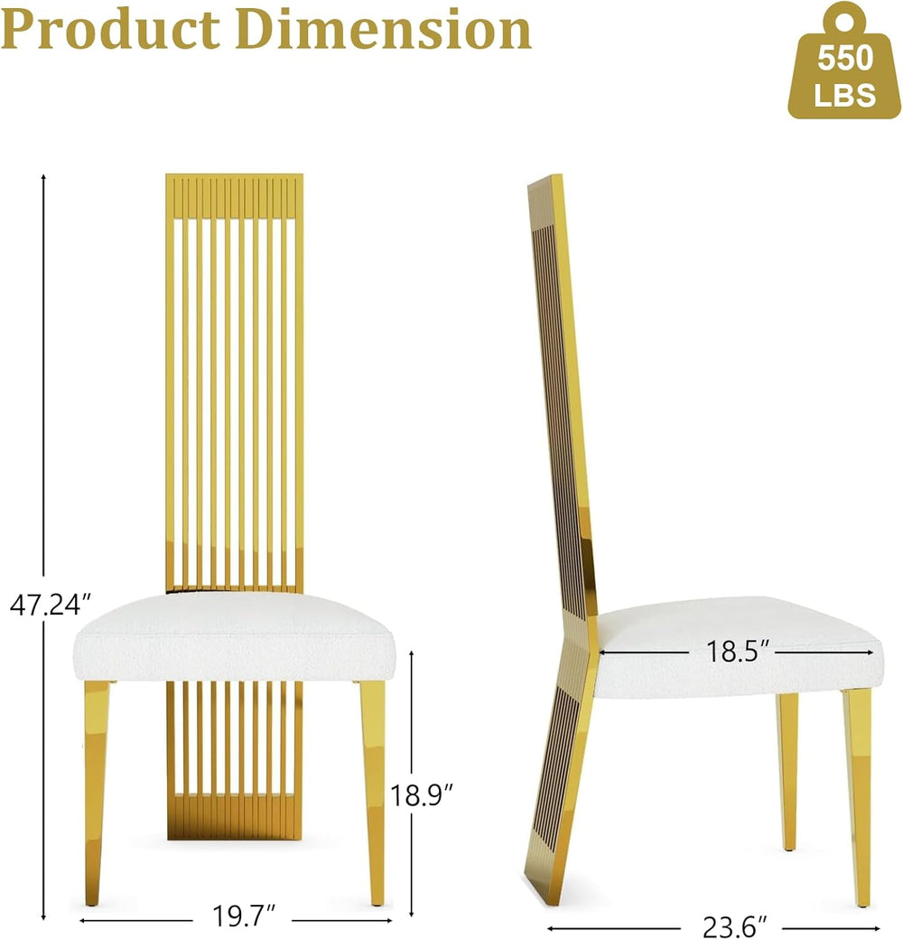 White and Gold Dining Chairs Set of 2, Upholstered Boucle Dining Room Chairs ...