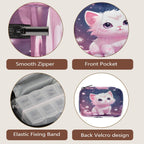 Lovely Cat Starry Sky Pill Organizer Travel Medicine Case with Zipper Daily Vitamin Storage Bag Portable 8 Slot Weekly Pill Box Supplement Holder for Home Office Gym Travel