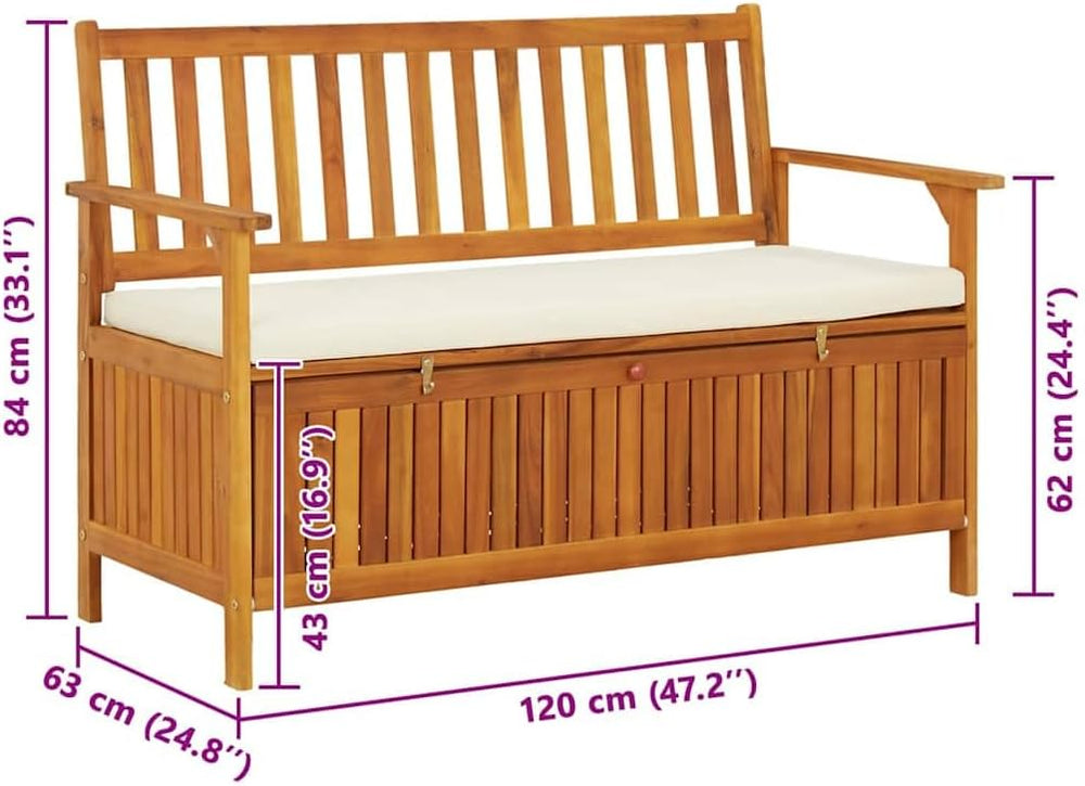 Patio Storage Bench Solid Acacia Wood with Cushion 47.2"x24.8"x33.1...