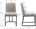 Grey PU Leather Dining Chairs Set of 2 Mid Century Modern Comfortable Dining Room Chair with Curved Backrest, Upholstered Kitchen Side Chairs with Black Metal Legs