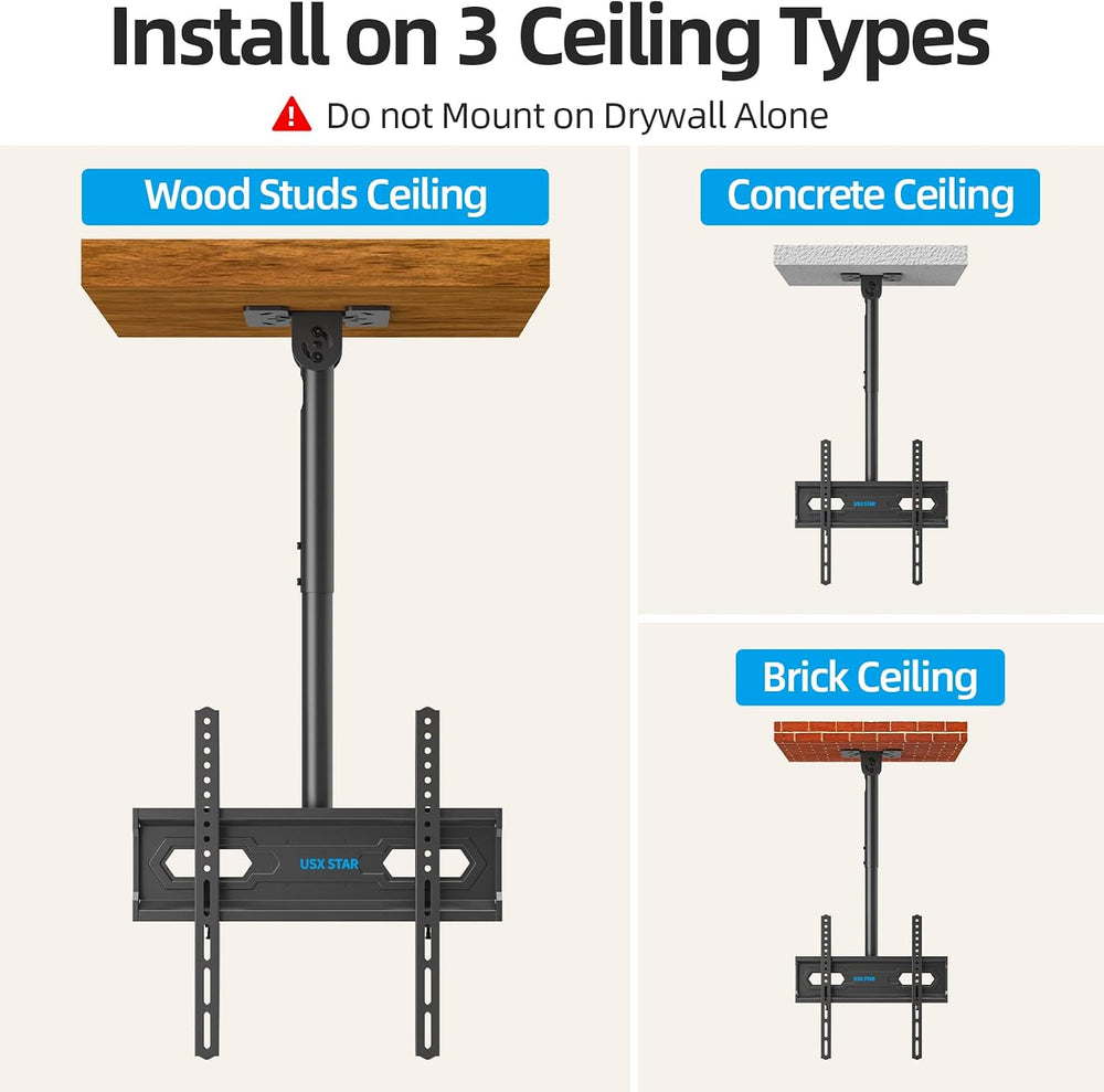 USX STAR Ceiling TV Mount for 26-65 inch TVs, 360° Swivel Full Motion Ceiling...