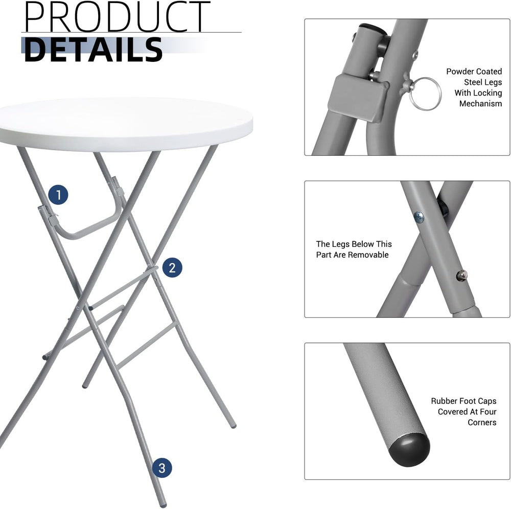 Byliable 32in Cocktail Folding Table, Round High Top Bar Table, White | Porta...