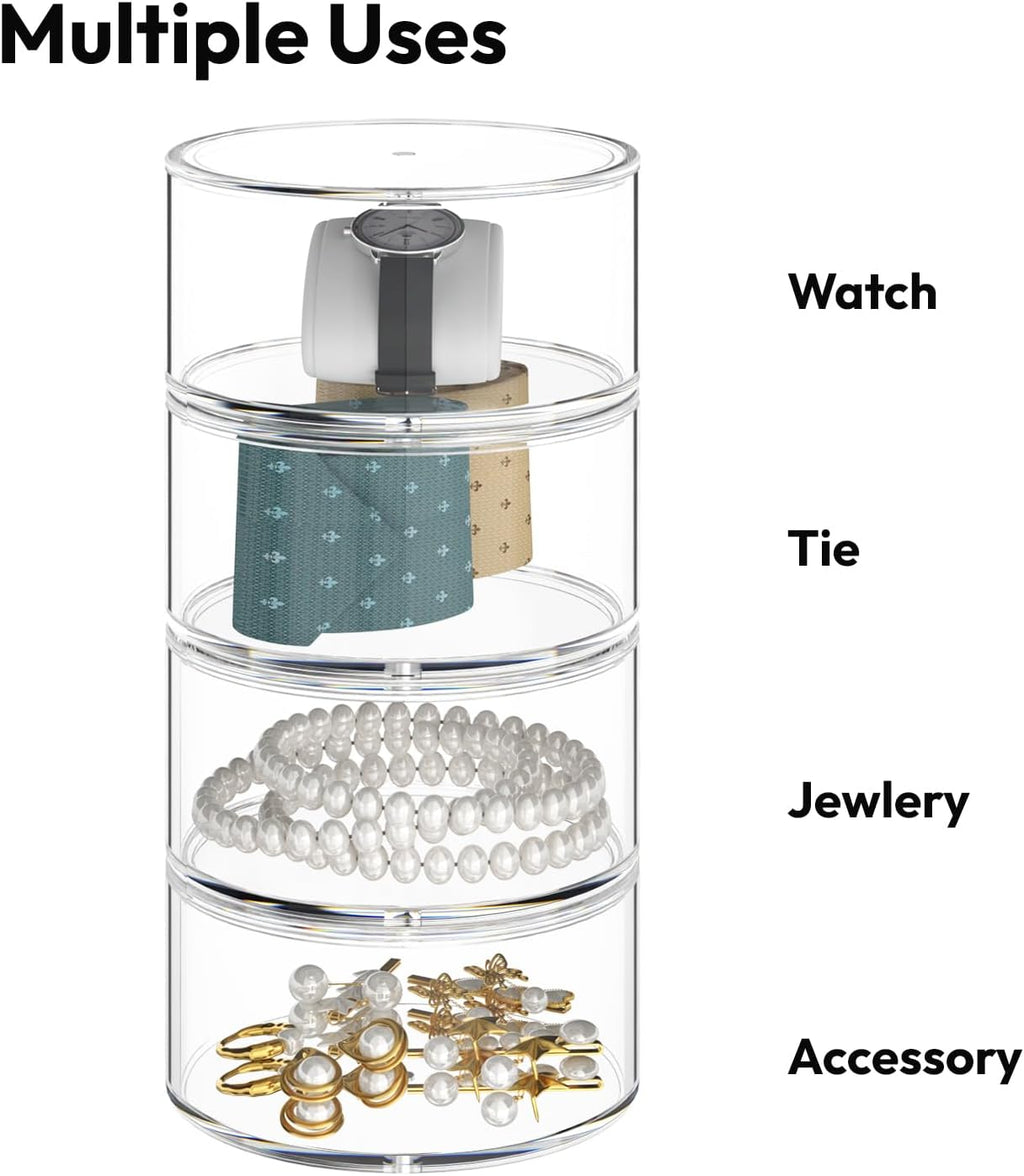 Belt Organizer for Closet Storage: Clear Acrylic 4-Layer Stackable Belt Box, Space-Saving Neat Case Holder