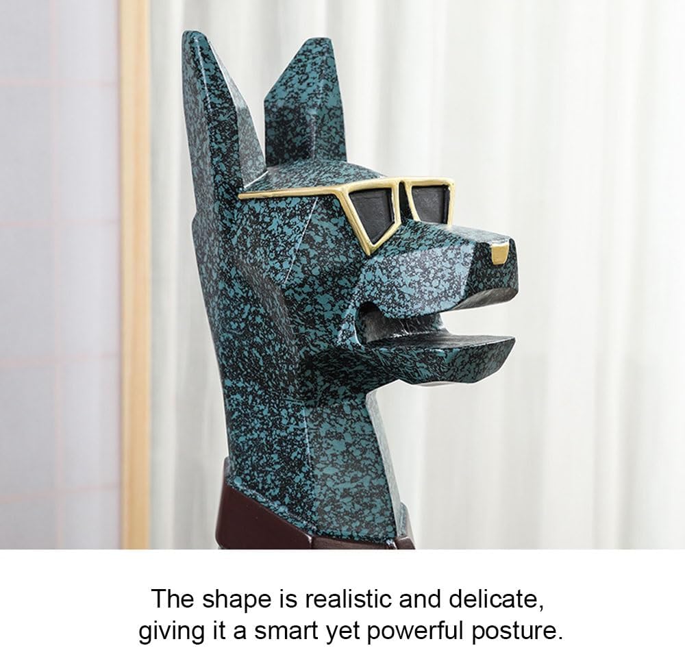 Modern Resin Doberman Sculpture Side Table with Metal Serving Tray, Corner Ta...