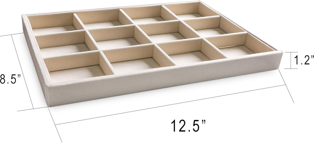Frebeauty Stackable Velvet Jewelry Organizer Trays for Drawers Inserts Jewelry Storage Tray Display Case Earrings Bracelets Necklace Rings Accessories Trays for Women Girls(Set of 4)（Beige