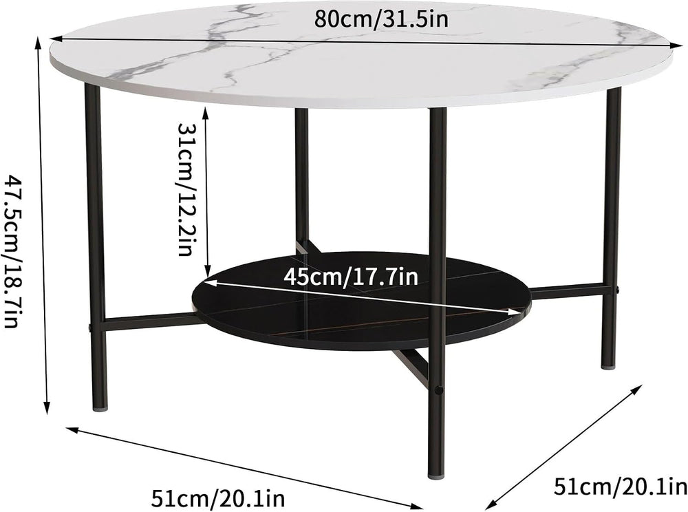 31.5Wx20.1Dx18.7H inch Round Marble Coffee Table, 2 Tier, Sofa Side End Table...