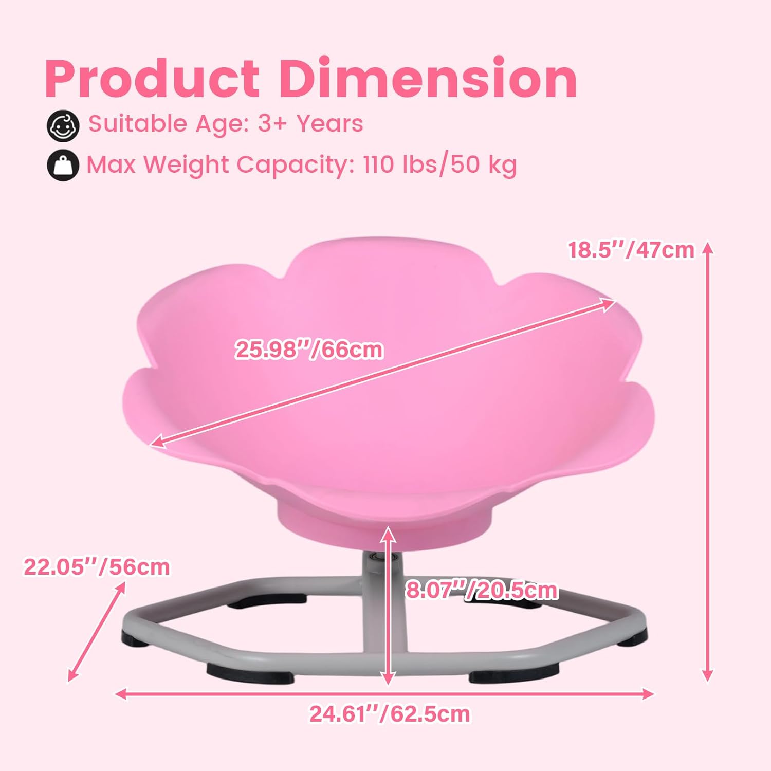 Olakids Sensory Spinning Chair, Flower Shape 360° Swivel Seat for Autistic Kids Autism ADHD Children with Non-Slip Design, Sit and Spin Toy for Body Balance Coordination Training (Pink)