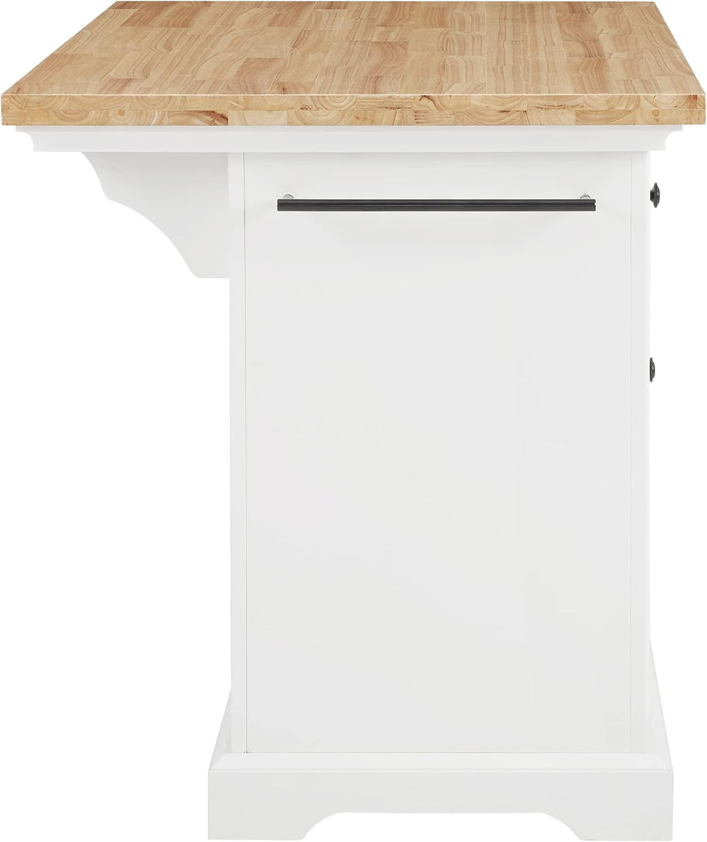 Crosley Furniture Julia Wood Top Kitchen Island with Storage Drawers, Shelves, and Spice Rack, White