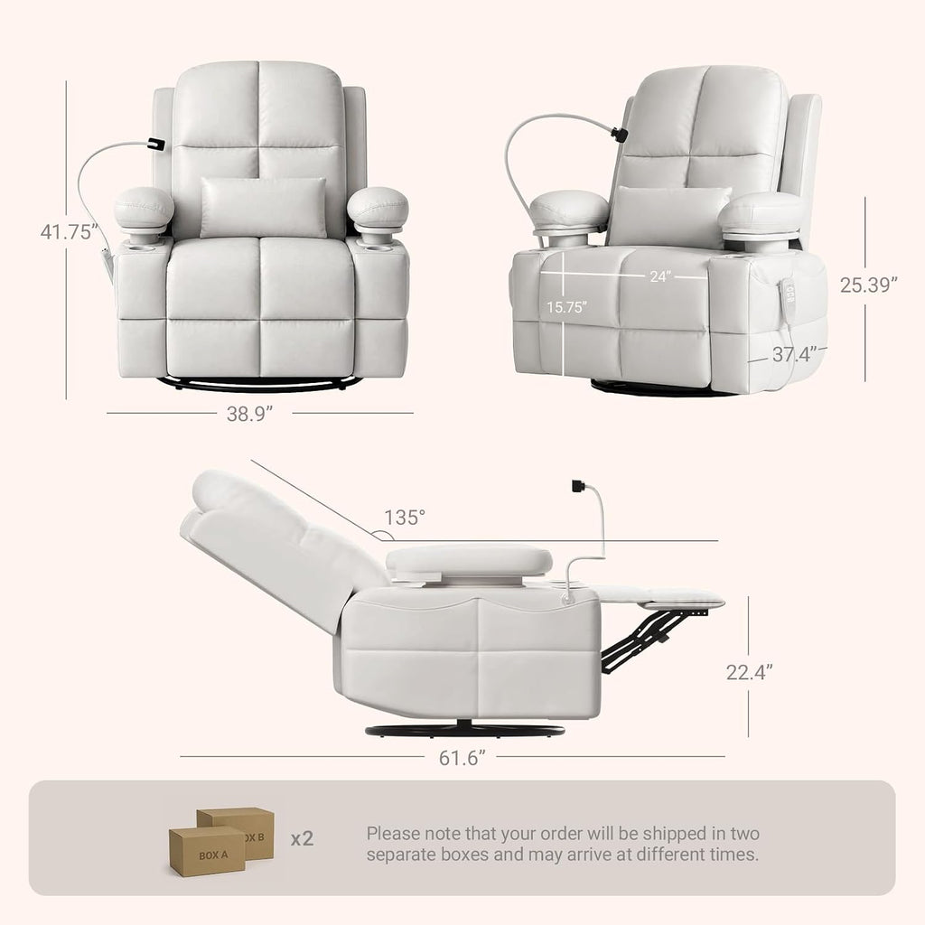 MAMAZING Lullapod Power Nursery Recliner Rocking Chair, Triple Motor Power Recliner with HugAssist Armrest, 270° Swivel Glider and Quiet Rocking Chair Nursery with Dual Charging Port and Storage