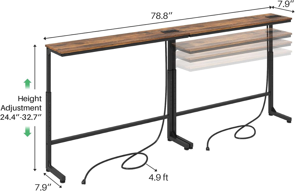 Kitstorack Narrow Sofa Table with Charging Station, 78.8" Behind Couch T...