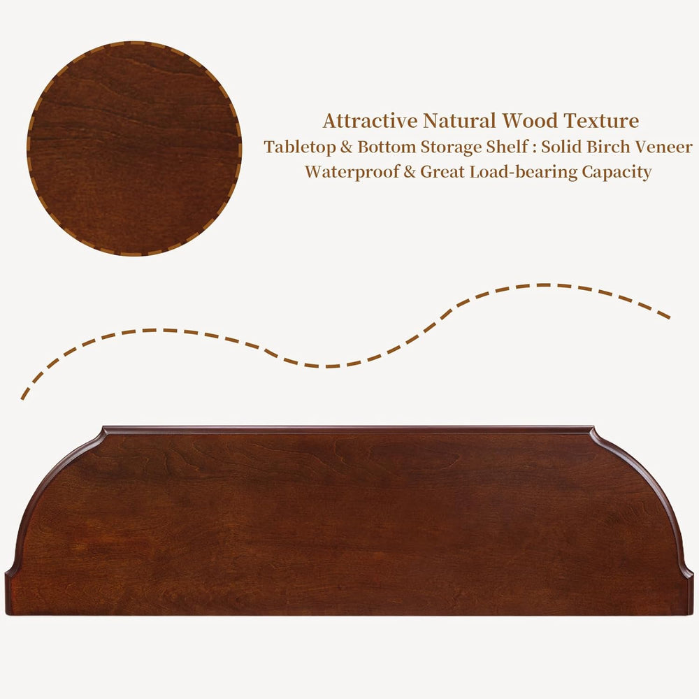 Solid Wood Retro Curved Console Table, 43" Half Moon Console Table Sofa ...