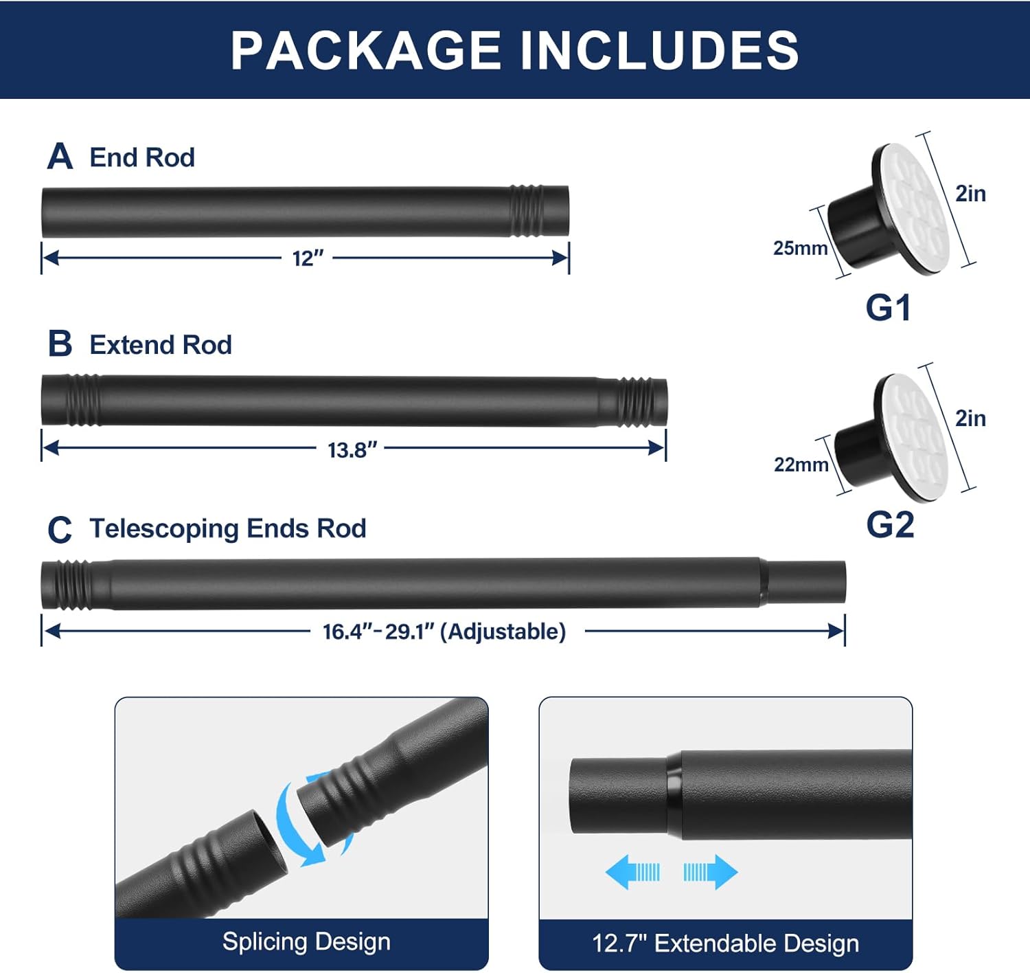 No Drilling Closet Rod, 27.5-94 Inches Hanging Closet Rod for Clothes, Closet Bar & Pole Heavy-duty, Closet Rods for Hanging Clothes For Closet Wardrobes Bathroom Laundry RV Curtains,Black