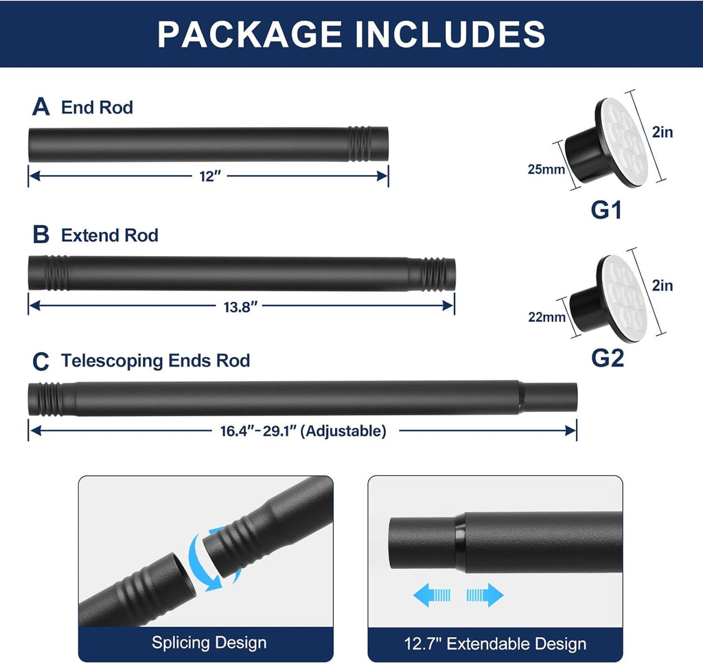 No Drilling Closet Rod, 27.5-63 Inches Hanging Closet Rod for Clothes, Closet Bar & Pole Heavy-duty, Closet Rods for Hanging Clothes For Closet Wardrobes Bathroom Laundry RV Curtains,Black