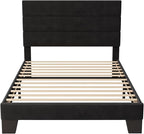 Allewie Twin Size Platform Bed Frame with Velvet Upholstered Headboard and Wooden Slats Support, Fully Upholstered Mattress Foundation/No Box Spring Needed/Easy Assembly, Black