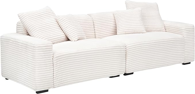 Ball & Cast 104" Modular Sectional Sofa,Cloud Sectional Couch with 4 Pillows,Loveseat Couches W/Deep Seat and Armrest,4 Seater Sectional Sofa for Living Room,Apartment,Corduroy Fabric,Beige