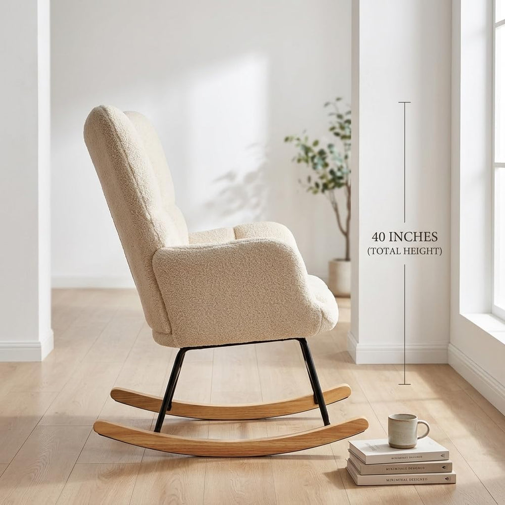 Teddy Upholstered Wingback Rocking Chair, Soft Padded Indoor Reading Glider C...