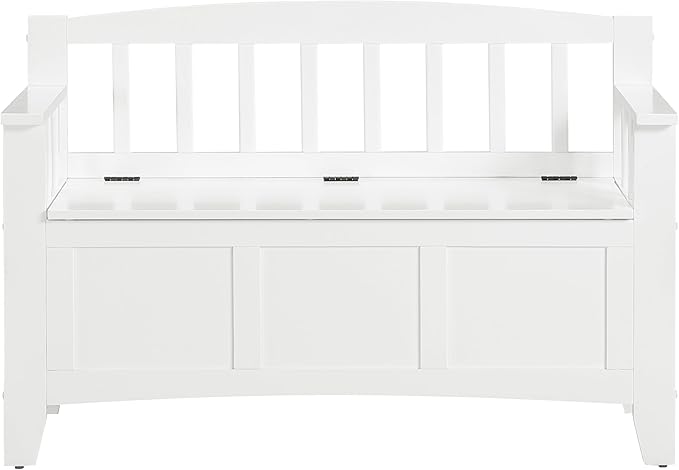 OSP Home Furnishings Metro Mission Style Wood Entry Way Bench with Storage, Sierra Snow White Finish