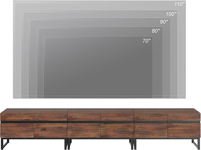 WAMPAT 3-in-1 Modern TV Stand for Up to 110 Inch TVs, Large Wood Entertainment Center Media Console with Storage Cabinets and Metal Base for Living Room, Brown