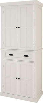 Freestanding Kitchen Pantry with Dawer, 4 Shelves, 2 Double Doors, Rectangular Storage Cabinet, Modern Minimalist, for Living Room, Dining Room, White