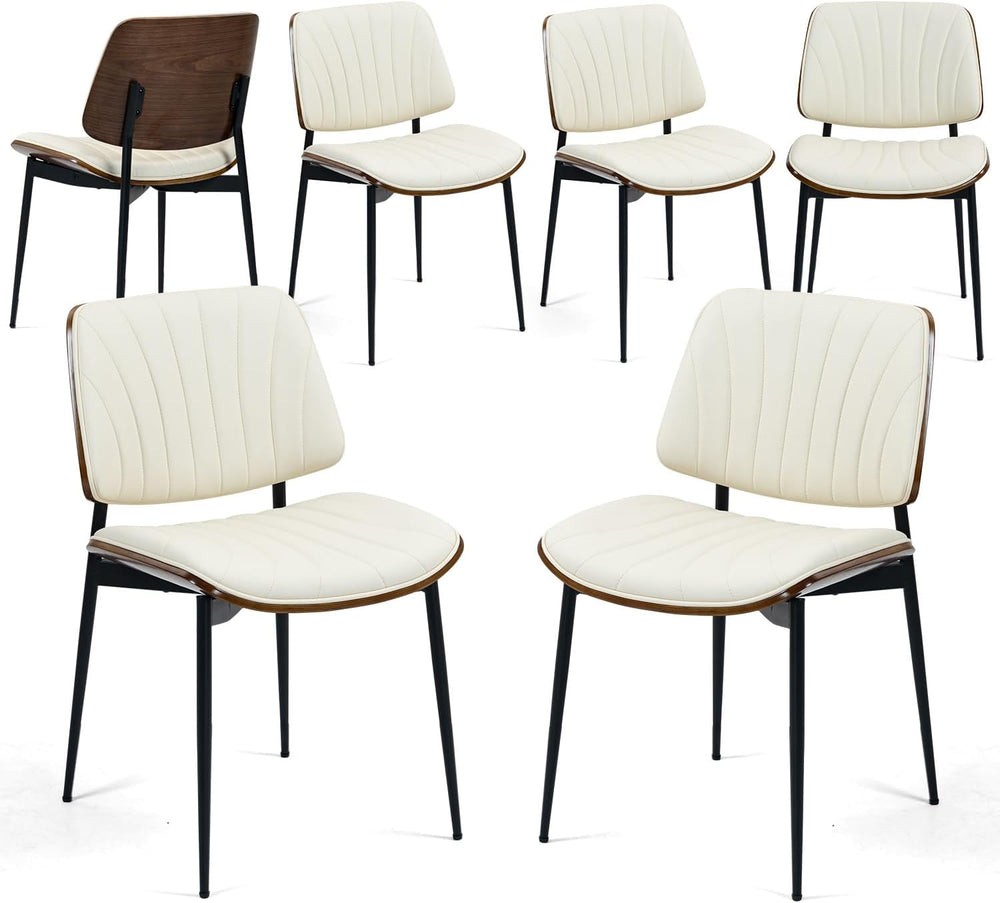 AVAWING Walnut Dining Chairs Set of 6, Mid Century Modern Dining Chairs | PU ...