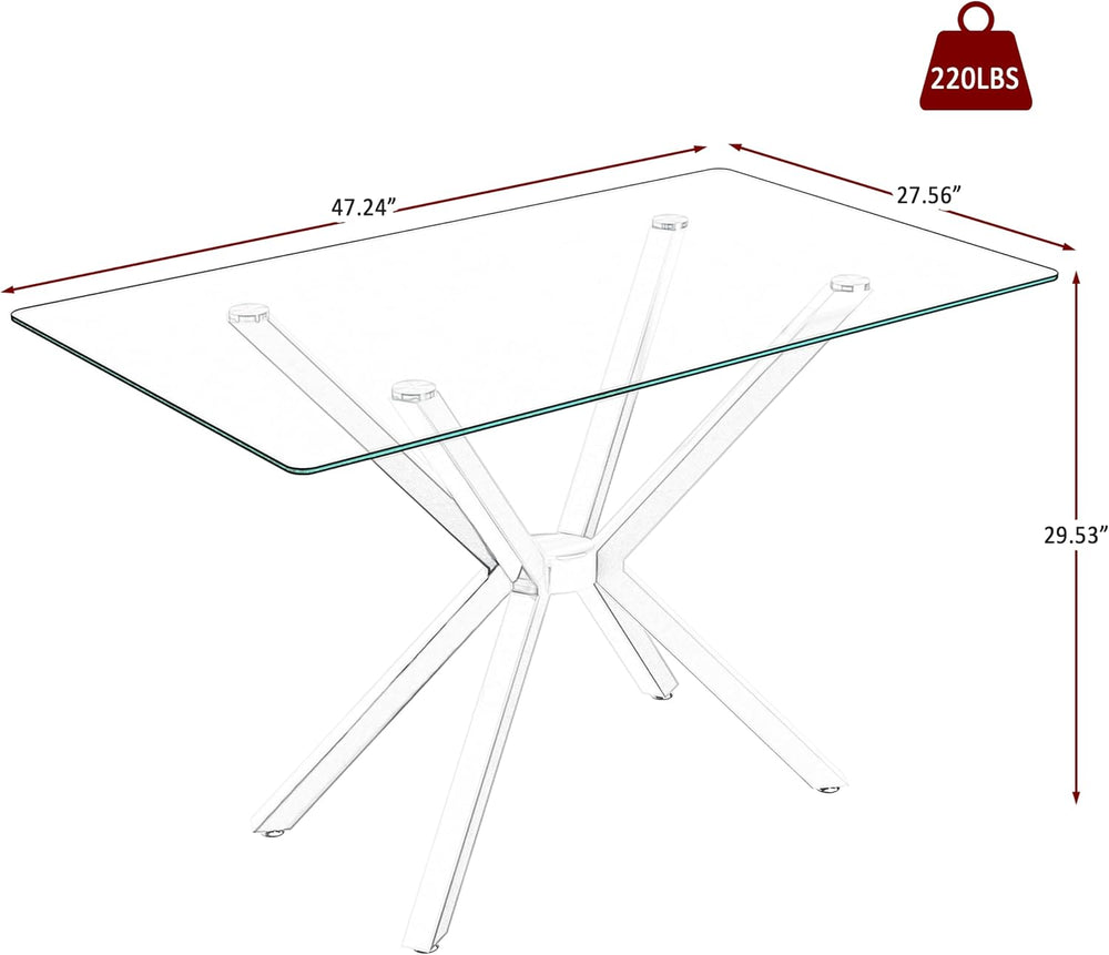 51.18" Rectangular Glass Dining Table, Tempered Glass Kitchen Tabe with ...