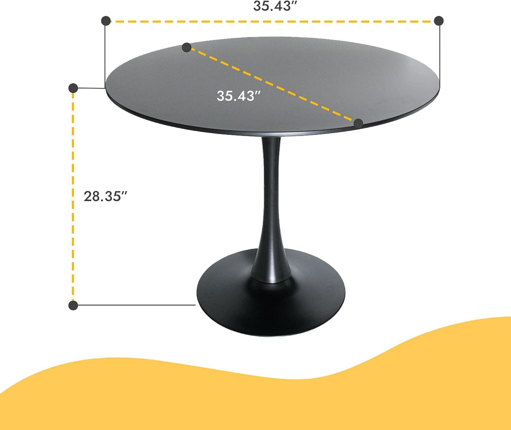 LeisureMod Bristol 35" Round Dining Table, Modern MDF Wood in Black Meta...