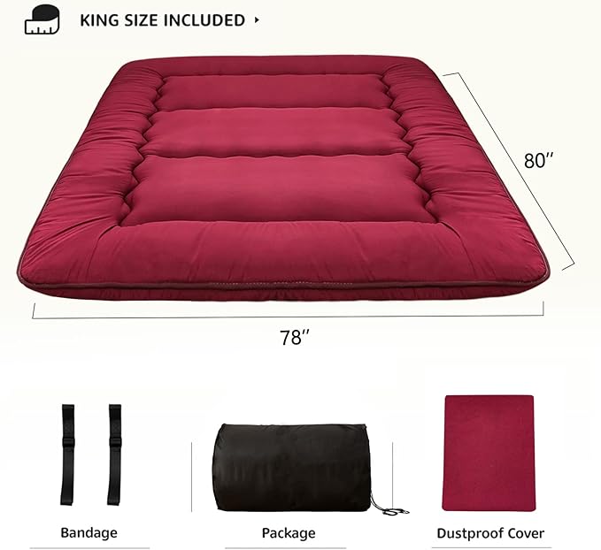 MAXYOYO Japanese Floor Mattress Futon Mattress, 4" Thicken Tatami Mat Sleeping Pad Foldable Roll Up Mat Boys Girls Dormitory Pad Kids Floor Lounger Pillow Bed, Charcoal Grey, Queen Size