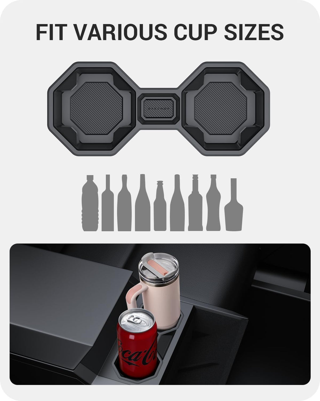 BASENOR 2024 2025 Tesla Cybertruck Center Console Cup Holder Insert [Carbon Edition] Silicone Non-Slip Car Drink Holder Cybertruck Interior Accessories