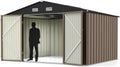 Greesum 10x8FT Outdoor Storage Shed, Utility Tool Shed with Sloping Roof, Metal Storaged Garden Shed with Door & Lock for Patio Storage, Brown