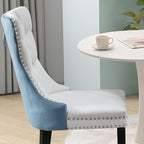 3-Pieces 31.5" Round Dining Table Set for 2, White Dining Table & PU & Velvet Upholstered Dining Chairs Set of 2 for Kitchen Dining Room Apartment Small Space(Blue & White Chairs)