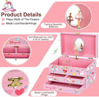 Musical Jewelry Box for Girls 7.5x4.8x4.5 inch with Spinning Ballerina Unicorn, 3 Pullout Drawers, Unicorn Jewelry Set Included Kids Music Box for Christmas Gift, Waltz of Flowers Tune