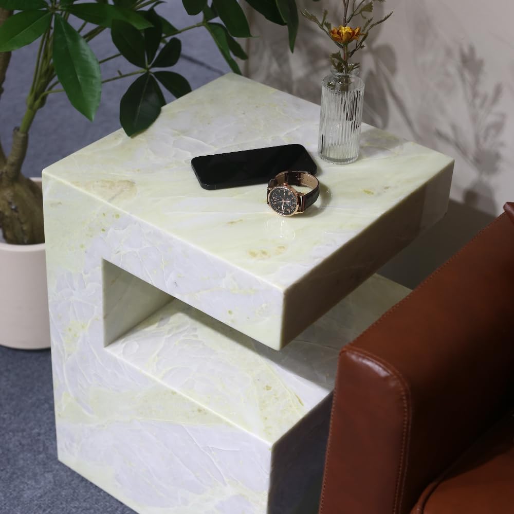 Natural Marble C-Shaped End Table, Luxurious Handmade Coffee Table Suitable f...
