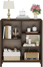 FATORRI 5 Cube Bookshelf, Wood Bookcase with 3 Adjustable Shelves, Farmhouse Cube Storage Organizer Shelf for Small Space Bedroom Living Room (Dark Walnut)