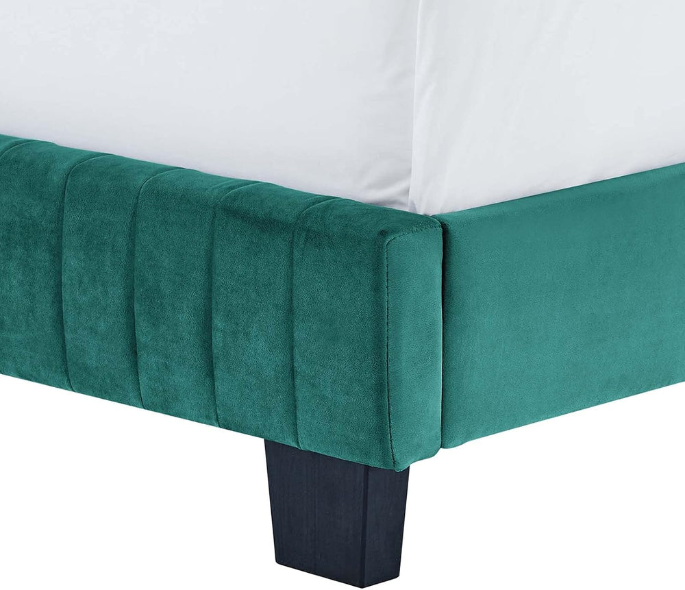 Tufted Platform Bed Frame, King Size, Velvet, Teal Blue, Modern Contemporary,...