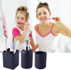 Resin 6 Pcs Navy Blue Bathroom Set Complete with Toothbrush Holder, Lotion Soap Dispenser, 2 Qtip Holder Dispensers,Vanity Tray,Bathroom Tumbler - Countertop Vanity Organizer - Bathroom Accessories