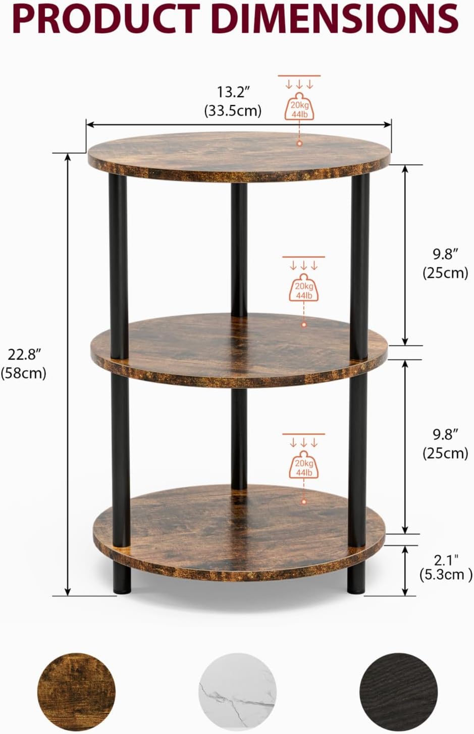 XBurmo Small Round End Table - 3 Tier Design Accent Table, Narrow Side or Bed...