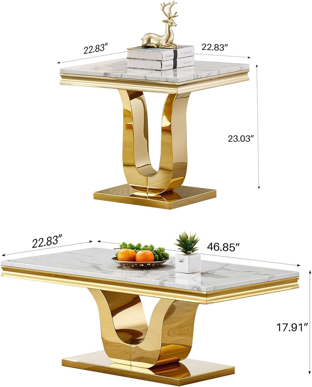 Luxury Marble Coffee Table Set of 2, Modern Coffee Table with Sofa Side Table...