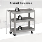 Goplus 3-Layer Service Utility Cart, Heavy Duty Unity Cart with Flat Handle, 2 Lockable Universal Wheel, 400 lbs Capacity, Rolling Tool Cart for Garage, Kitchen, Hotel, Office, Workshop Grey