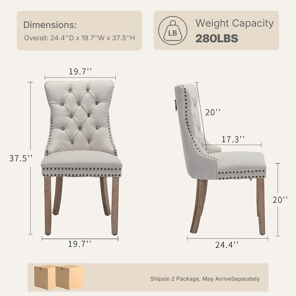 Beige Linen Dining Chairs Set of 4, Fabric Upholstered Kitchen & Dining R...