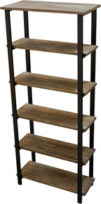 Pomona 6-Tier Bookcase – 70" Tall Solid Wood with Metal Frame Bookshelf – Durable Industrial Storage for Home Office, Living Room, or Bedroom by Alaterre Furniture (Brown Lacquer Finish)
