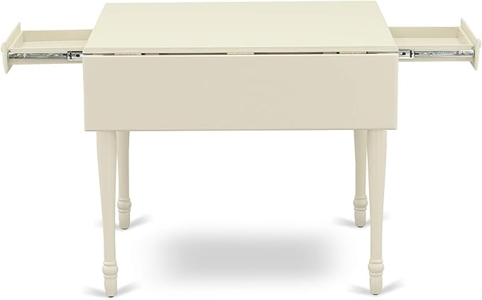 East West Furniture MZKE3-LWH-W 3 Piece Kitchen Table & Chairs Set Contains a Rectangle Dining Table with Dropleaf and 2 Dining Room Chairs, 36x54 Inch, Linen White