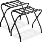 Bartnelli 2-Pack Folding Luggage Rack Collapsible Metal Suitcase Stand with Durable Black Nylon Straps- for Bedroom, Guest Room, or Hotel (Black Steel)