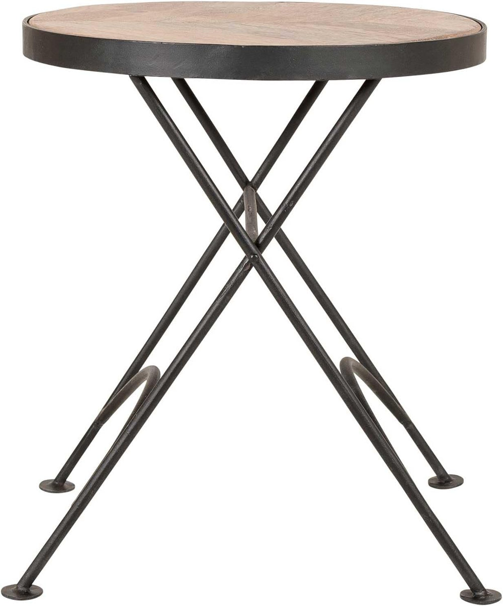 East at Main Nadine Round Folding Side Table, Sand Mango Wood & Black Iro...