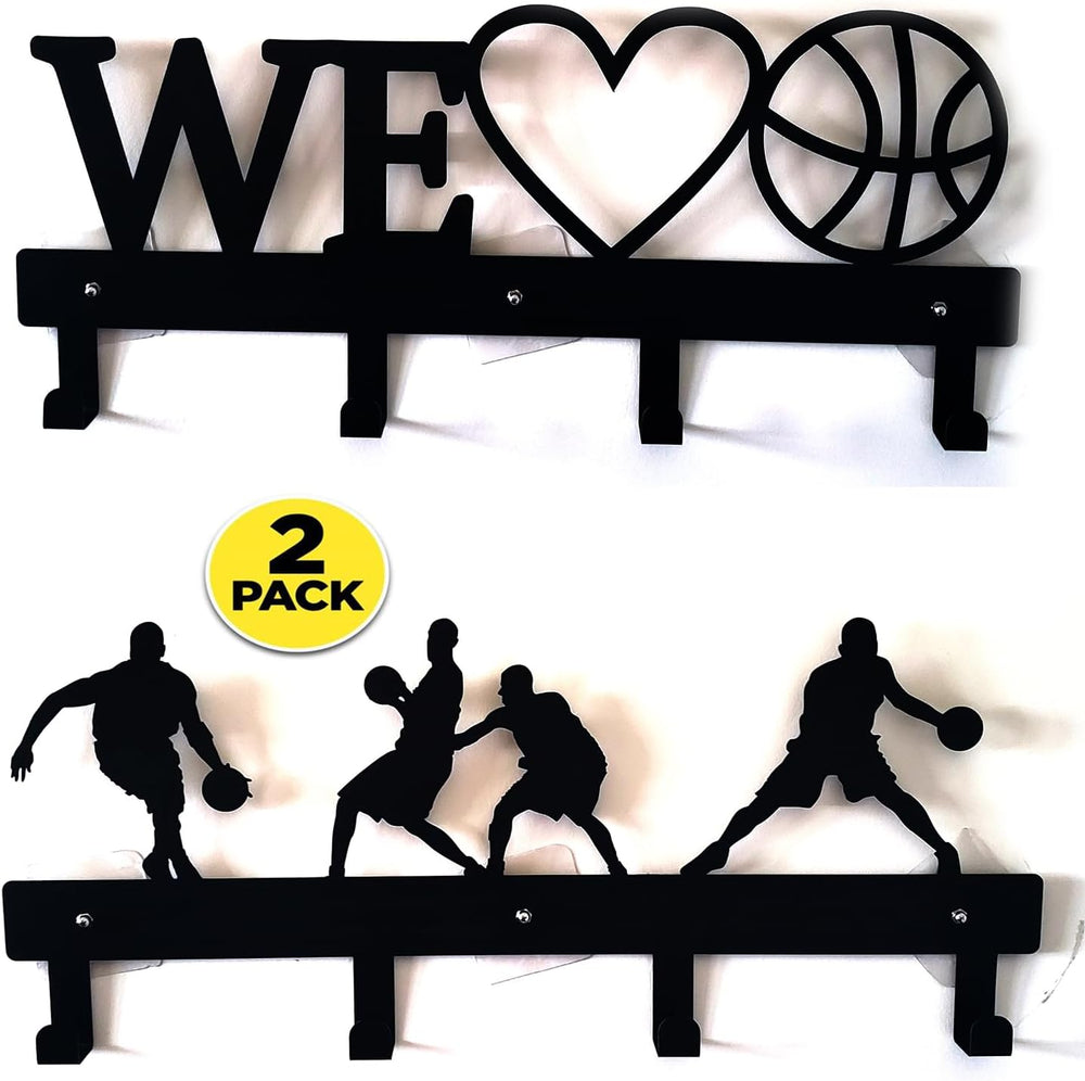 2 Pack Basketball Holder Metal Sign Home Decor Door Coat Hanger, Wall Mount A...