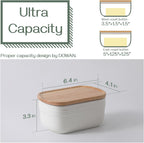 DOWAN Ceramic Butter Dish, Extra Large Butter Keeper for Countertop or Fridge, Airtight Butter Container with Wooden Lid, Farmhouse Kitchen Decor and Accessories, Freezer Safe, Soft White