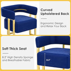 STHOUYN Modern Blue Velvet Dining Chairs Set of 4 with Gold Metal Legs, Mid Century Barrel Kitchen Chairs Set, Upholstered Accent Armchairs Dining Room Set, Living Room, Apartment (Blue, 4pcs)